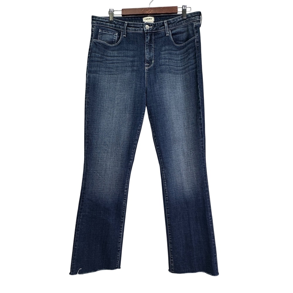 L'AGENCE Ruth High Rise Straight Leg Jeans Naples Blue Raw Hem Size 34 2649HZNR